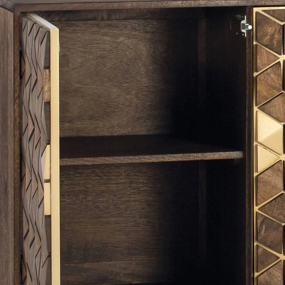 Wohnen Design Kombi-Kommode in Walnuss Braun und Gold - Feregato