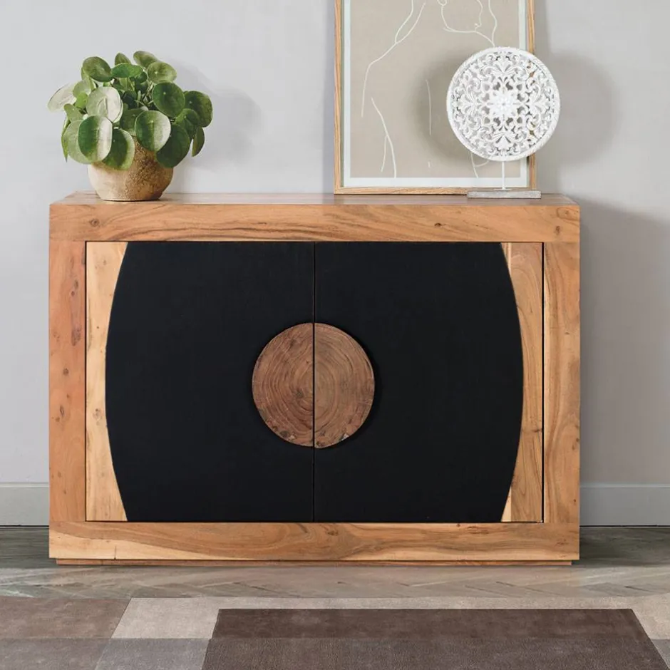 Wohnen Design Kommode in Natur und Schwarz - Lugano