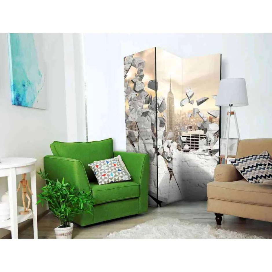 Wohnen Design Paravent Broken Wall & City - Wooden