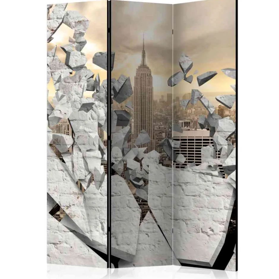 Wohnen Design Paravent Broken Wall & City - Wooden