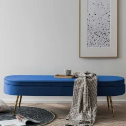 Design Polsterbank in Blau Samt & Gold Metall - Dotagon^Wohnen Best