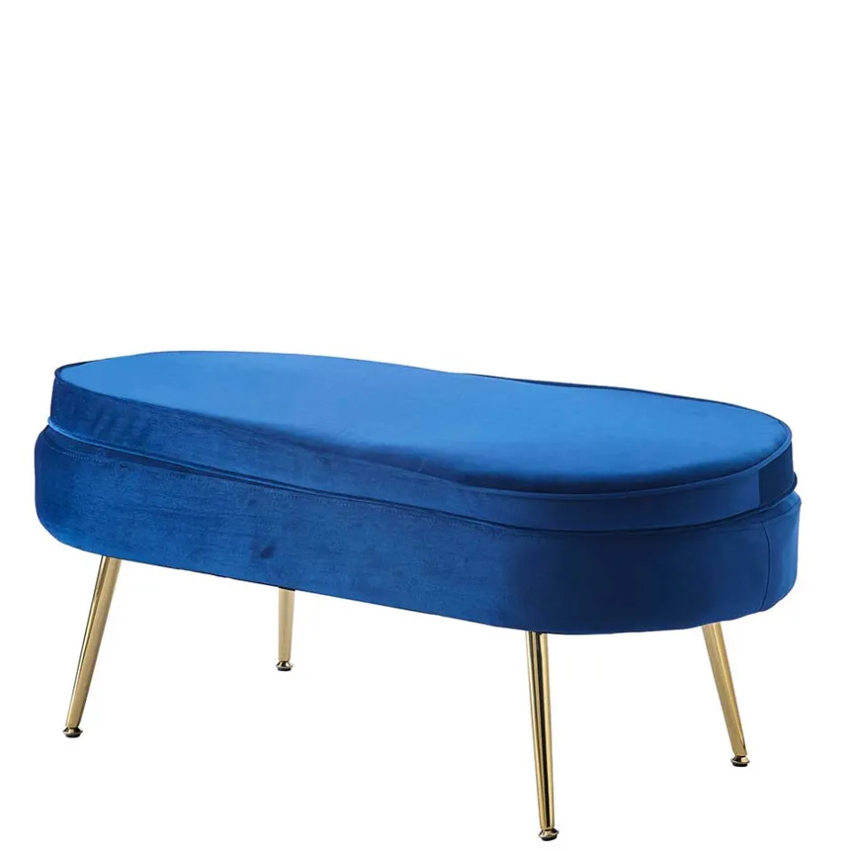 Design Polsterbank in Blau Samt & Gold Metall - Dotagon^Wohnen Best