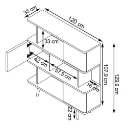 Wohnen Design Scandi Standregal mit 3 Türen - Jendren I
