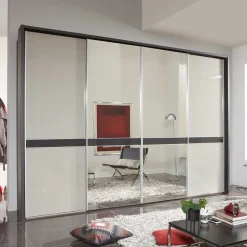 Design Schrank mit Spiegel & Glas Front Hellgrau - Capolyna^Wohnen Online