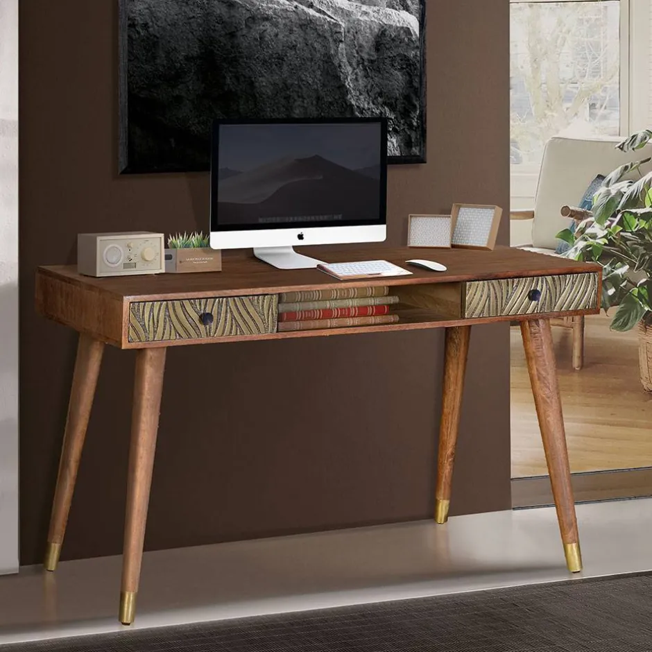 Kinder Wohnen Design Schreibtisch aus Mangoholz und Metall - Filurina