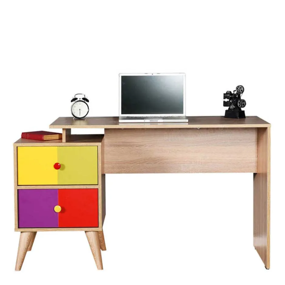 Design Schreibtisch in Sonoma-Eiche & Bunt - Reddnas^Wohnen New