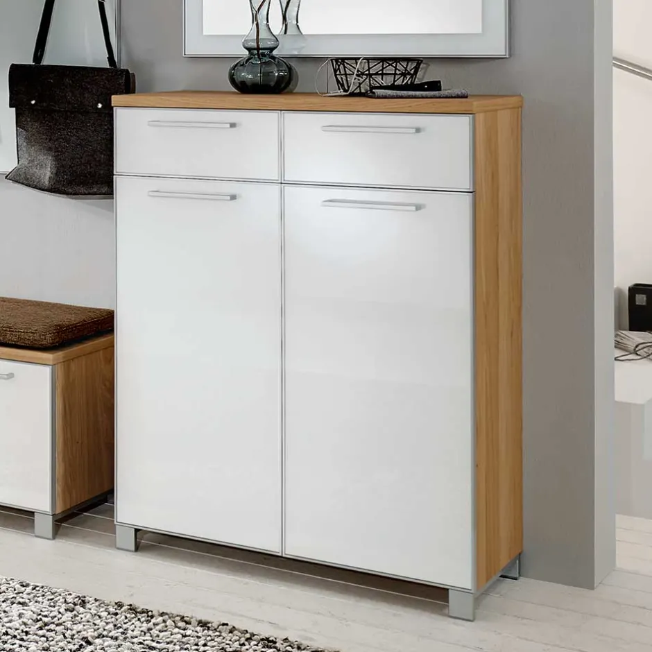 Wohnen Design Schuhschrank Wynoca in Weiß Glas