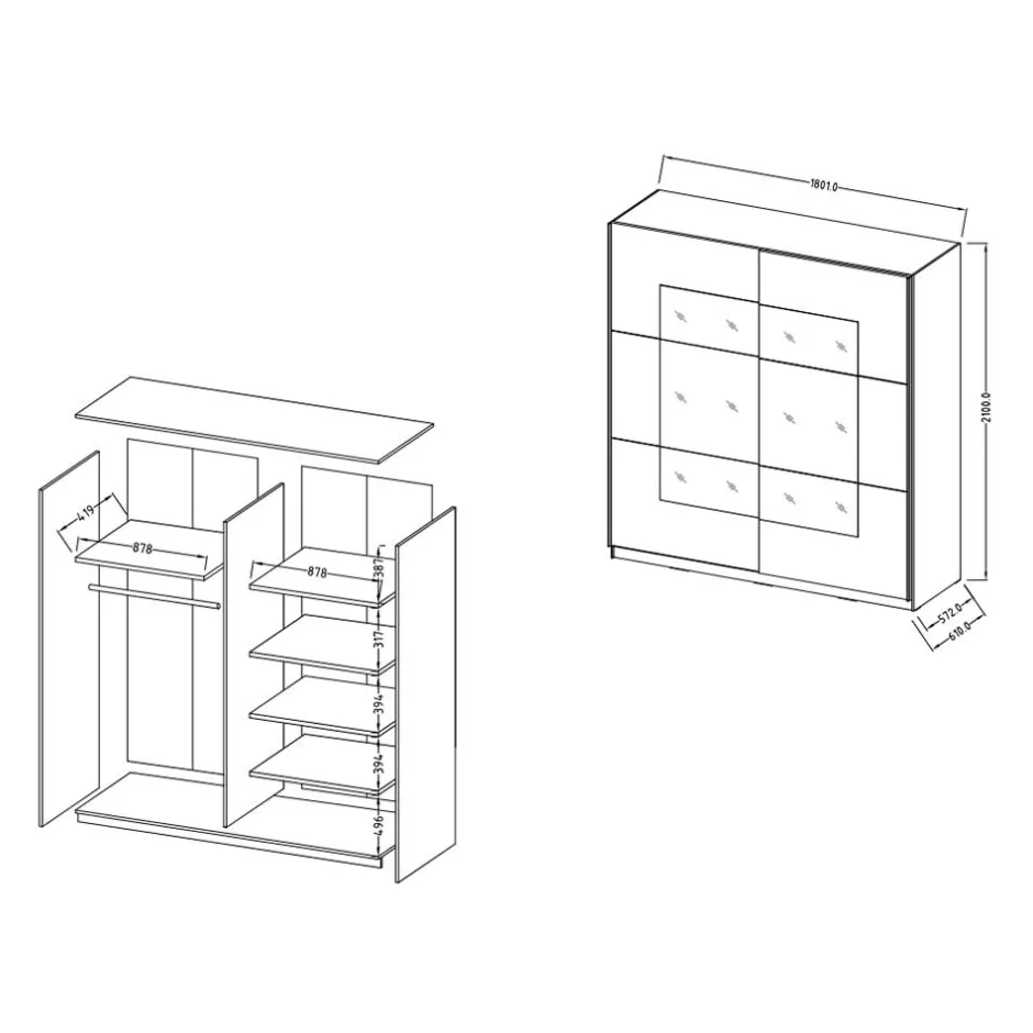 Wohnen Design Schwebetürenschrank mit Spiegel - Anglivia