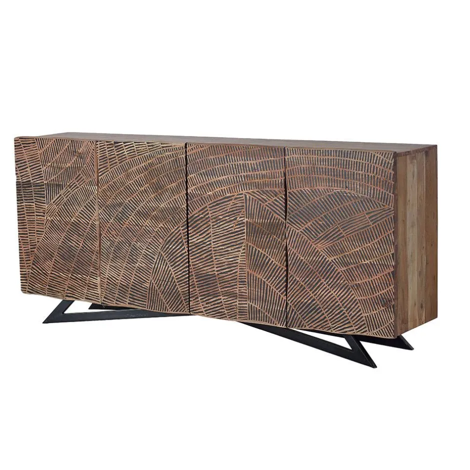 Design Sideboard aus Akazienholz mit Schnitzerei - Merlan^Wohnen Outlet