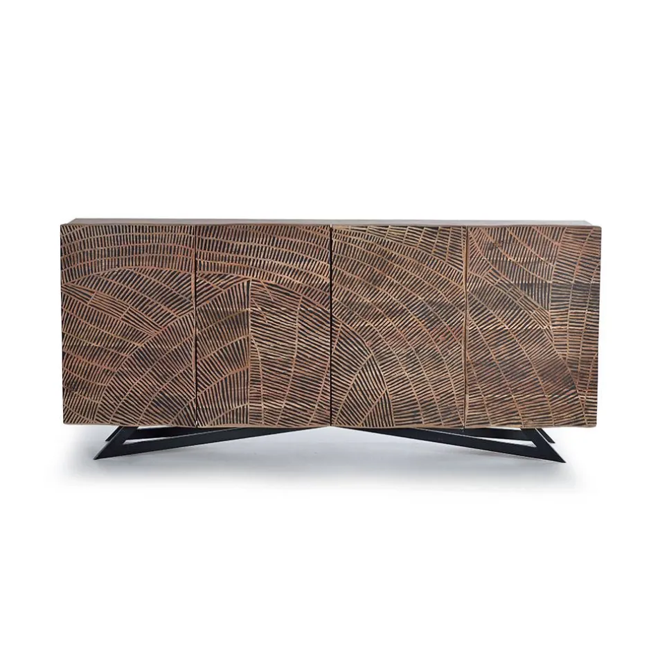 Design Sideboard aus Akazienholz mit Schnitzerei - Merlan^Wohnen Outlet