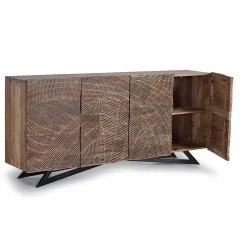 Design Sideboard aus Akazienholz mit Schnitzerei - Merlan^Wohnen Outlet