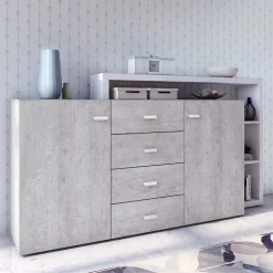 Wohnen Design Sideboard in Beton Optik & Weiß - Venatio