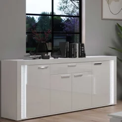 Design Sideboard mit LED in Weiß Hochglanz - Gomata^Wohnen New