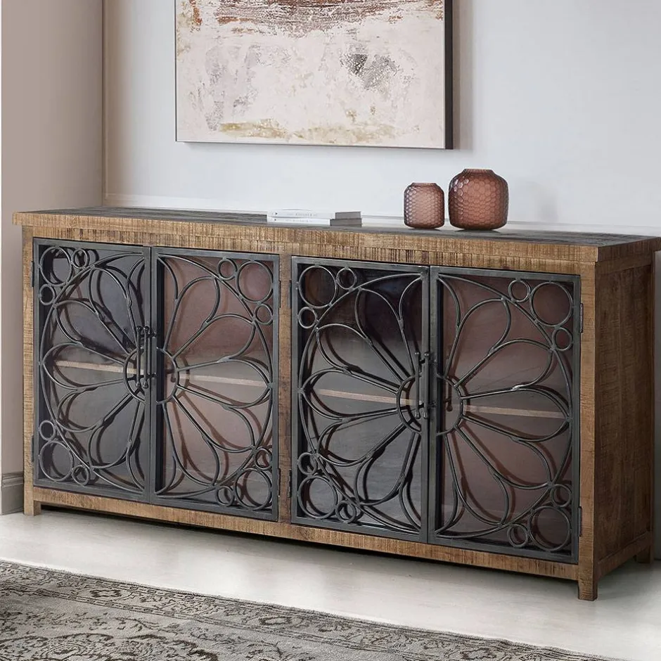 Wohnen Design Sideboard mit vier Glas Metalltüren - Everton