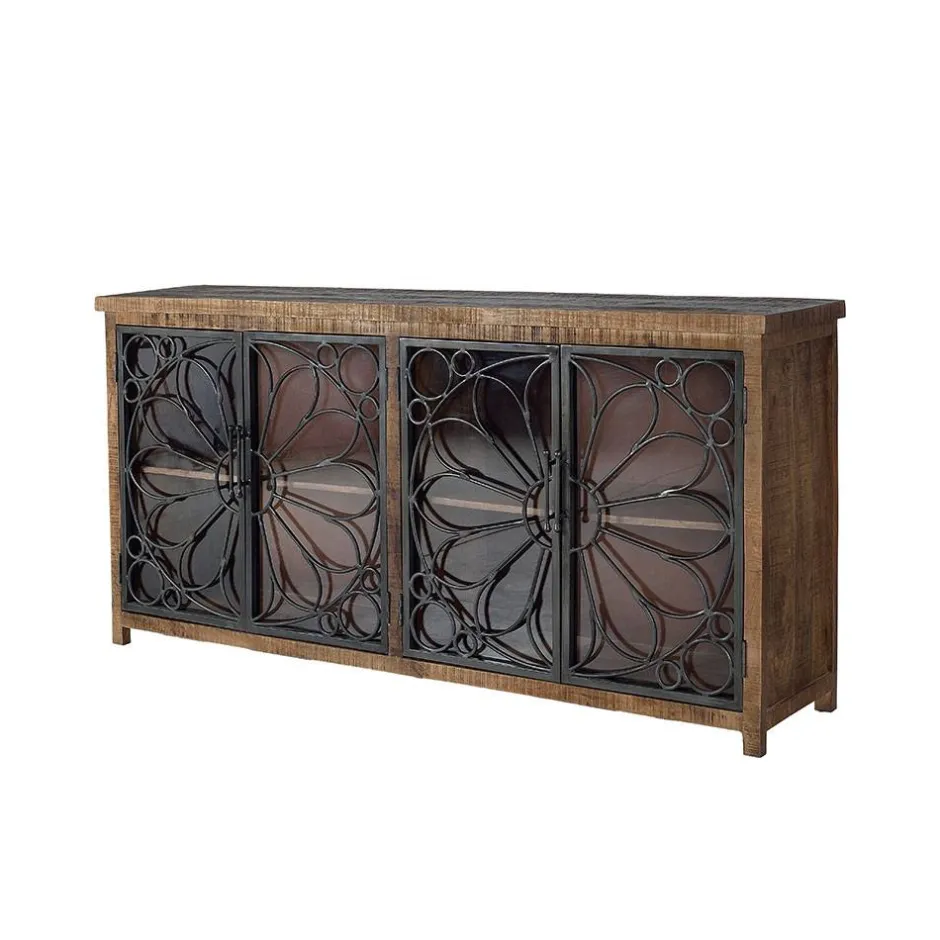 Wohnen Design Sideboard mit vier Glas Metalltüren - Everton