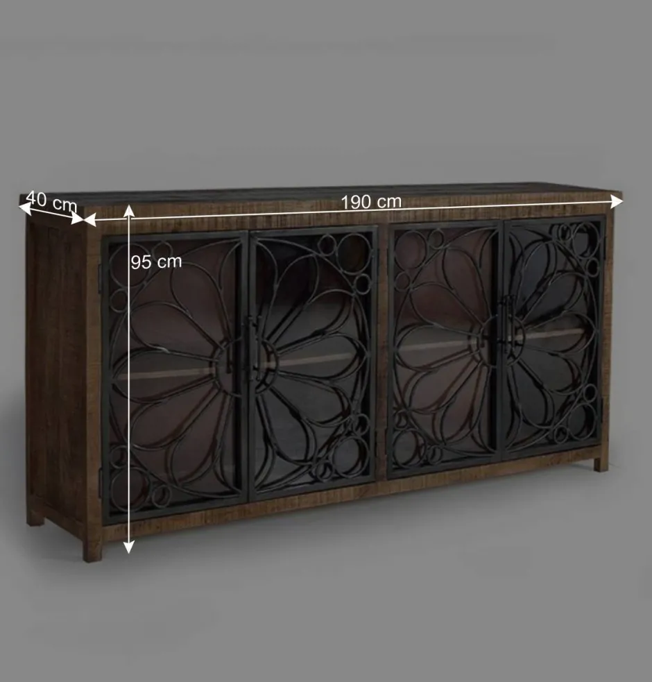 Wohnen Design Sideboard mit vier Glas Metalltüren - Everton