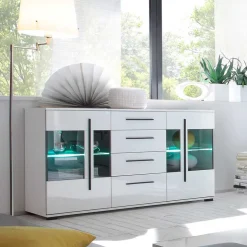 Design Sideboard Nennja in Weiß Hochglanz Glas^Wohnen Discount
