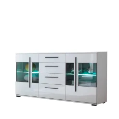 Design Sideboard Nennja in Weiß Hochglanz Glas^Wohnen Discount