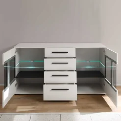 Design Sideboard Nennja in Weiß Hochglanz Glas^Wohnen Discount