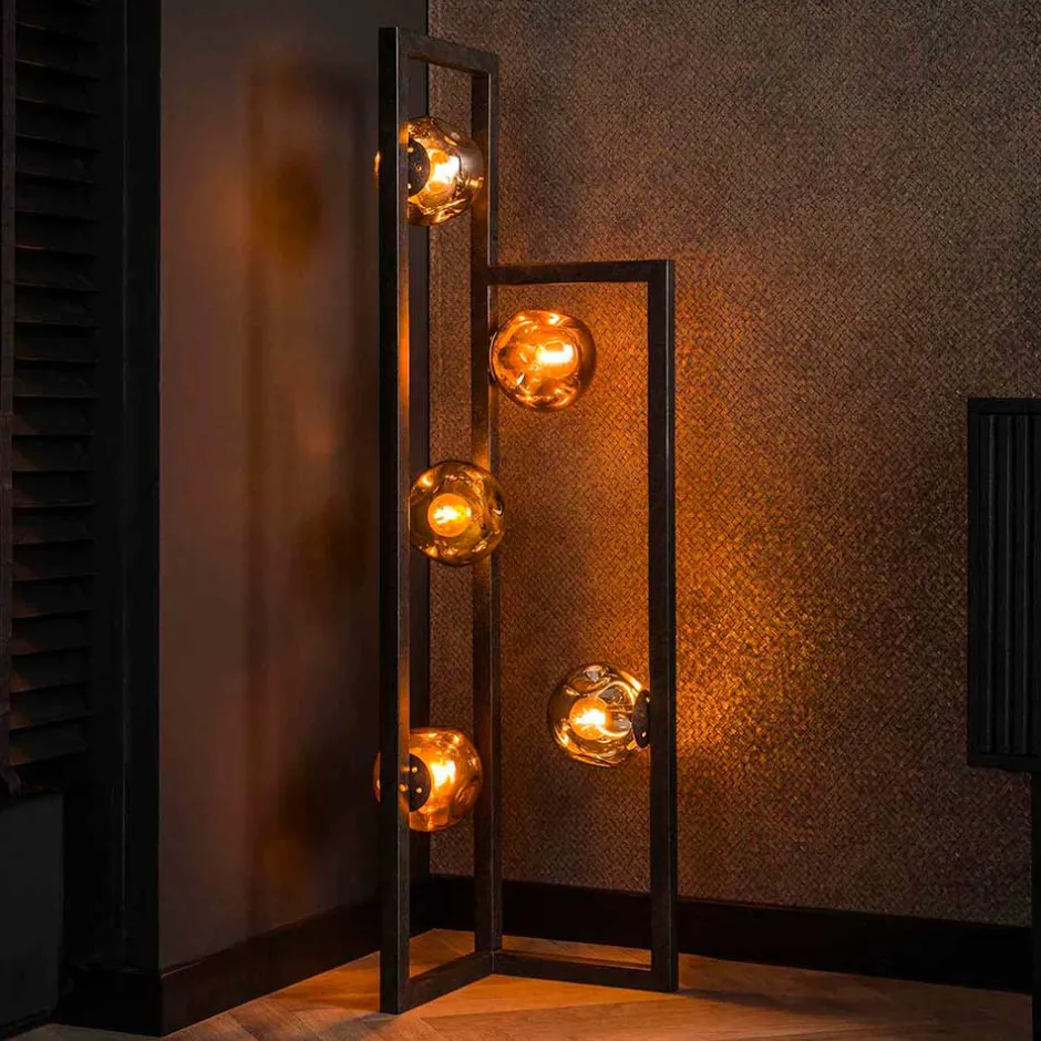 Design Stehleuchte mit fünf Glas Kugelschirmen - Ranica^Wohnen