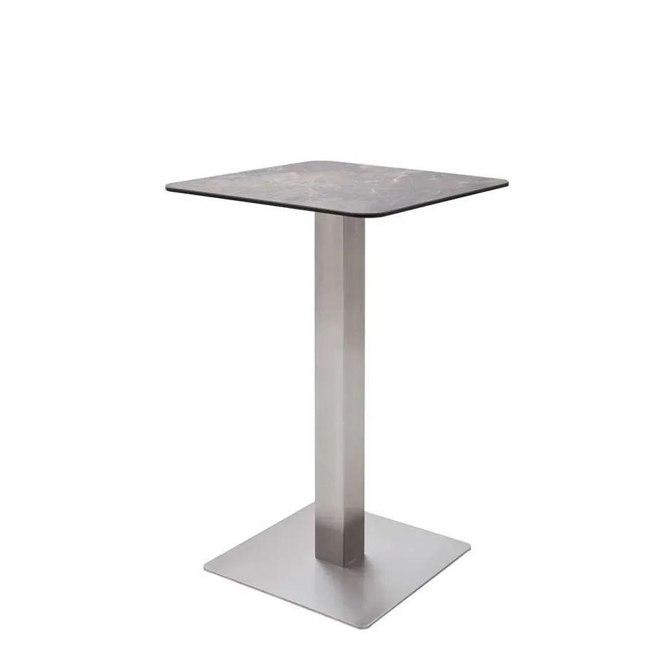 Wohnen Design Stehtisch mit Glas Keramik in Braun Langton & Edelstahl Säulengestell