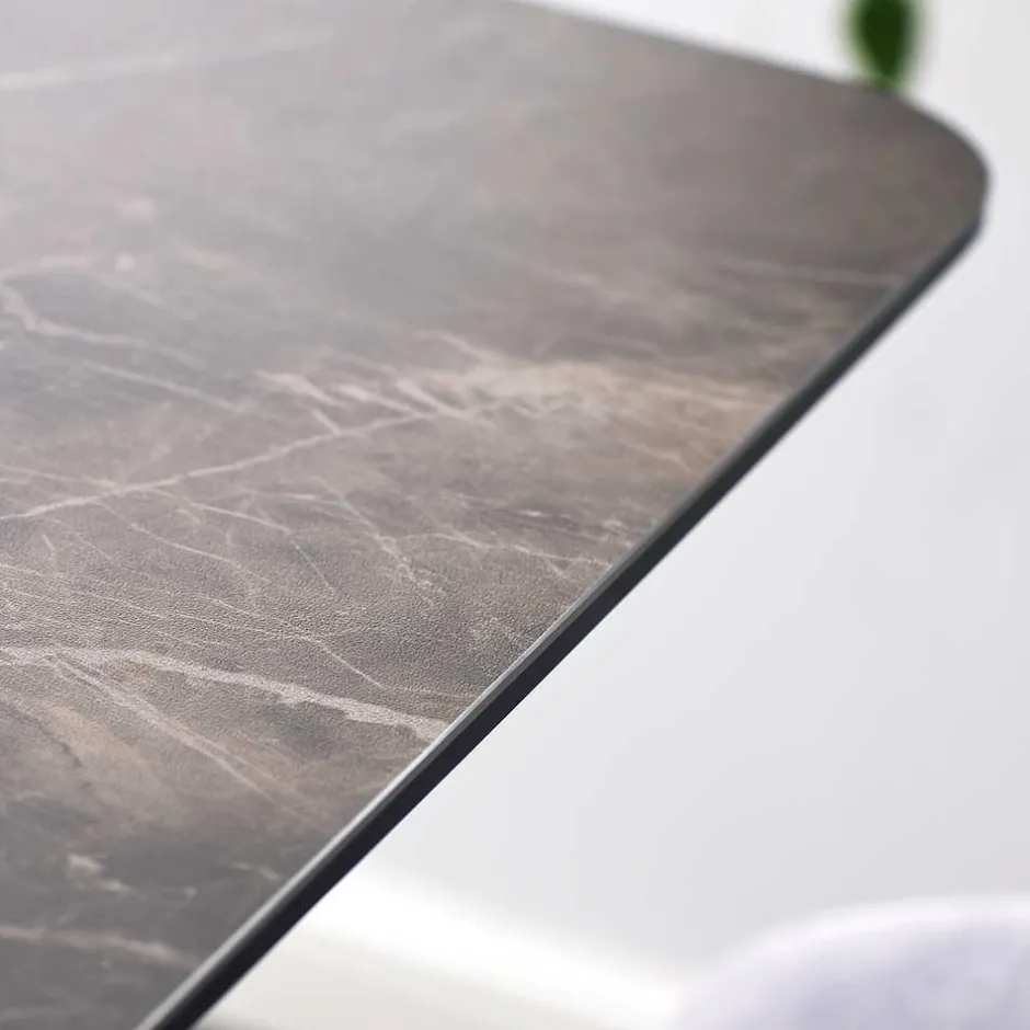 Wohnen Design Stehtisch mit Glas Keramik in Braun Langton & Edelstahl Säulengestell