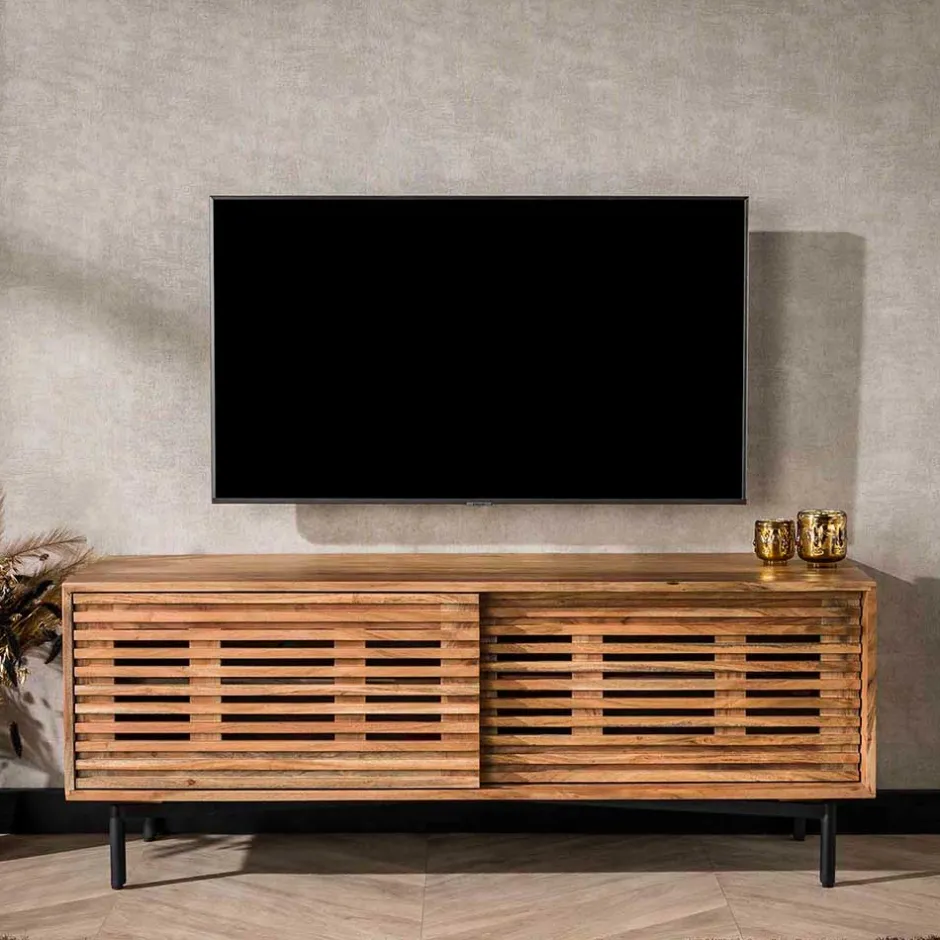Design TV Board mit Lamellen Schiebetüren - Janana^Wohnen Discount