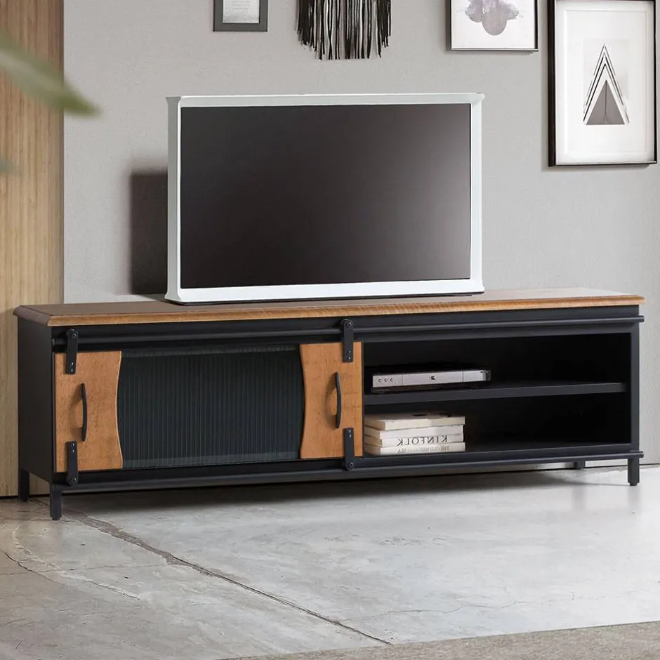 Design TV Lowboard aus Mangoholz und Metall - Aglia^Wohnen Online