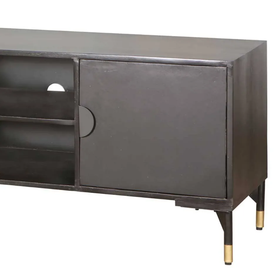 Design TV Lowboard in Schwarz mit Messing - Alkatar^Wohnen Sale