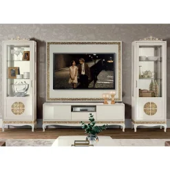 Wohnen Design TV Wand in Weiß & Gold - Valganios (vierteilig)