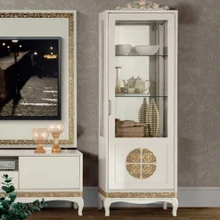 Wohnen Design TV Wand in Weiß & Gold - Valganios (vierteilig)