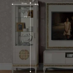 Wohnen Design TV Wand in Weiß & Gold - Valganios (vierteilig)