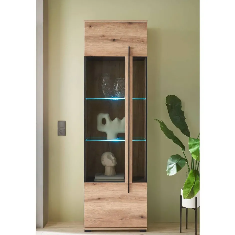 Wohnen Design Vitrine in Holzoptik Eiche Natur - Brocus