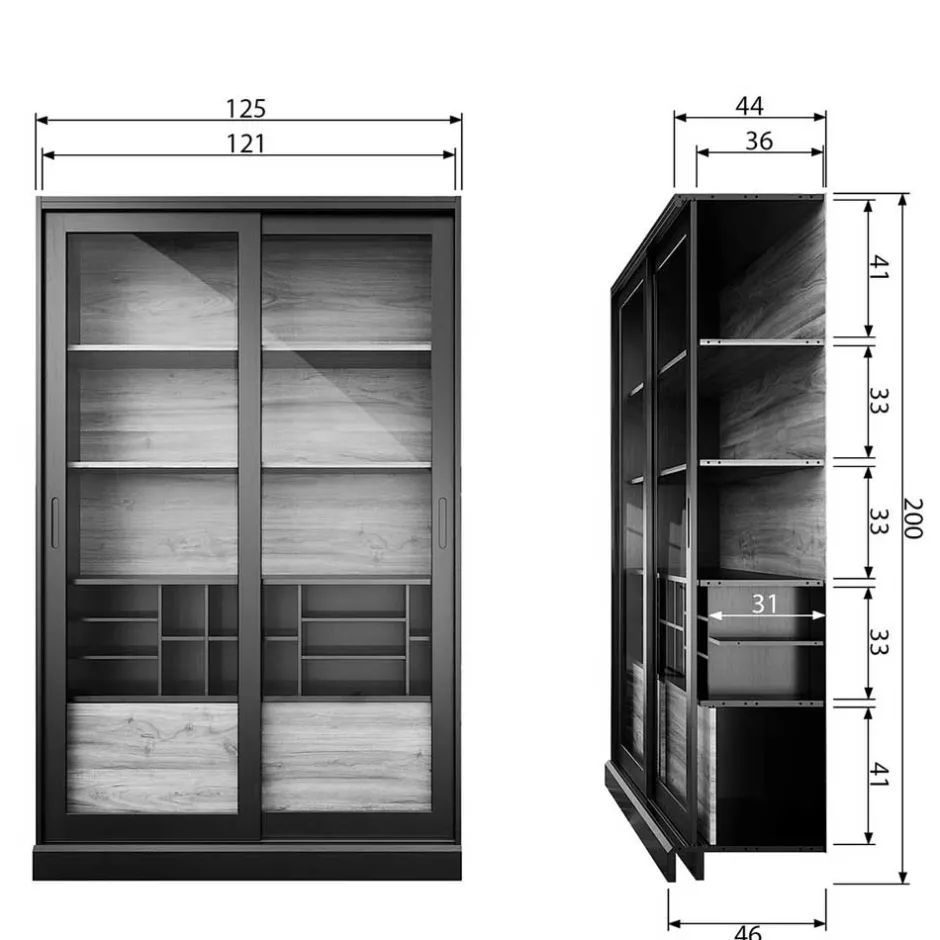 Wohnen Design Vitrinenschrank mit Glas-Schiebetüren - Cretasa