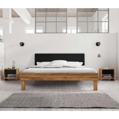 Wohnen Design Wildeiche Bett & Nachttische - Olbysca (dreiteilig)