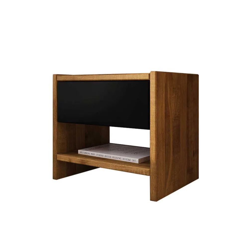 Wohnen Design Wildeiche Bett & Nachttische - Olbysca (dreiteilig)