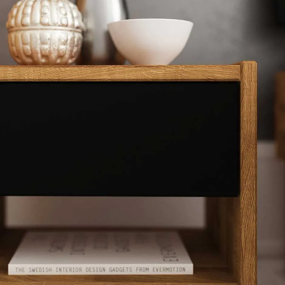 Wohnen Design Wildeiche Bett & Nachttische - Olbysca (dreiteilig)