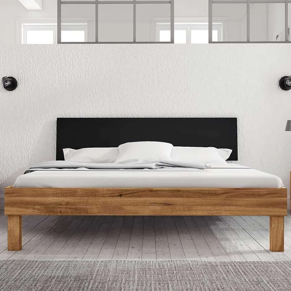 Wohnen Design Wildeichebett mit schwarzem Kopfteil - Olbysca I