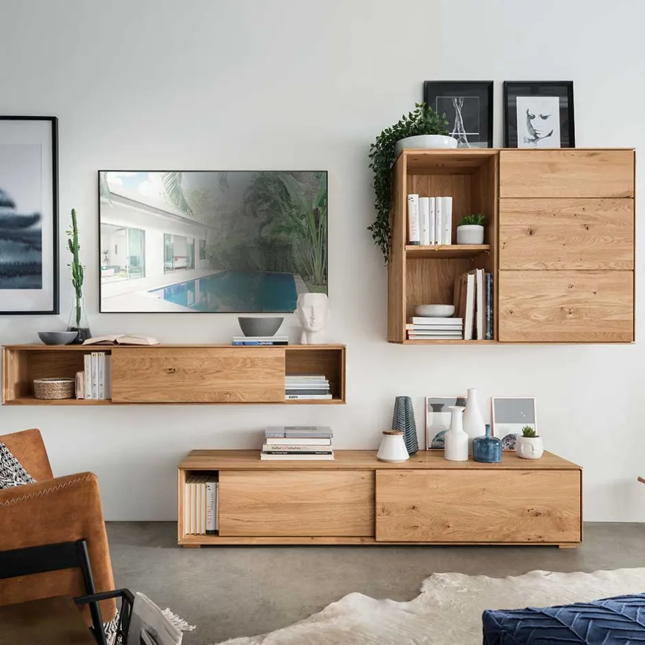 Wohnen Design Wohnwand aus Massivholz - Sinta (dreiteilig)