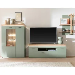Wohnen Design Wohnwand in Graugrün und Eiche - Kwin (dreiteilig)