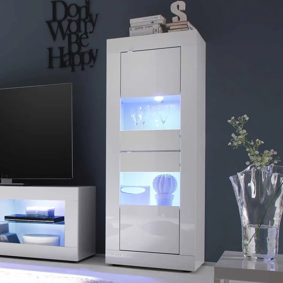 Design Wohnzimmer Vitrine in Hochglanz Weiß - Sogno^Wohnen Discount
