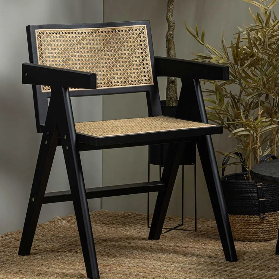 Wohnen Designer Armlehnenstuhl aus Rattan Wiener Geflecht - Leano