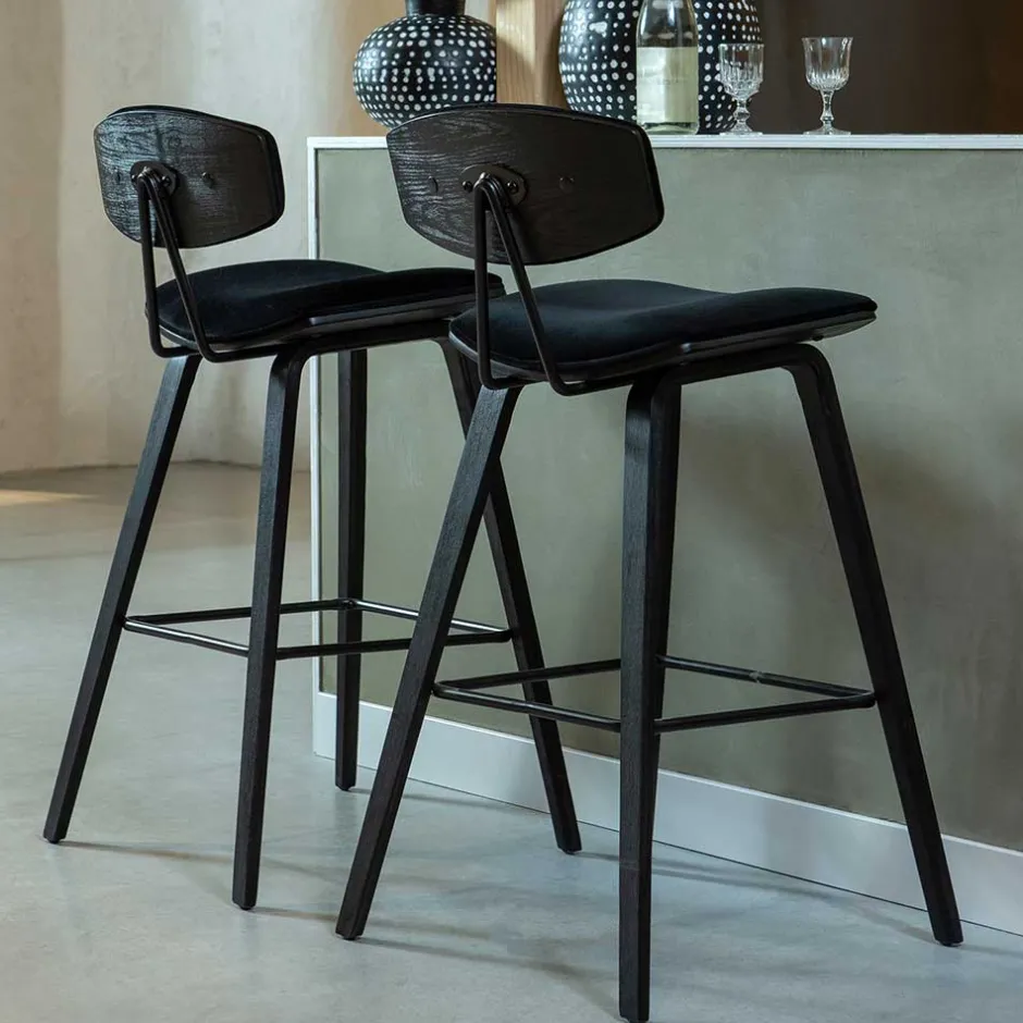 Designer Barstuhl in Schwarz Samt - Laccaro (2er Set)^Wohnen