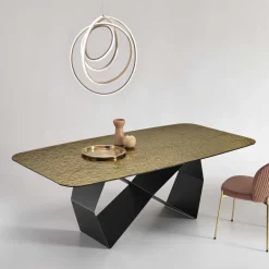 Wohnen Designer Esstisch mit Strukturglas Platte in Bronze - Curney