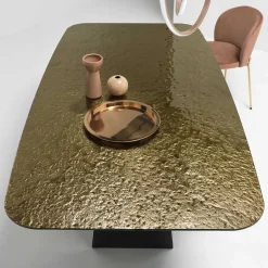 Wohnen Designer Esstisch mit Strukturglas Platte in Bronze - Curney