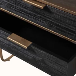 Wohnen Designer Nachtkommode in Schwarz & Altmessing - Sianner