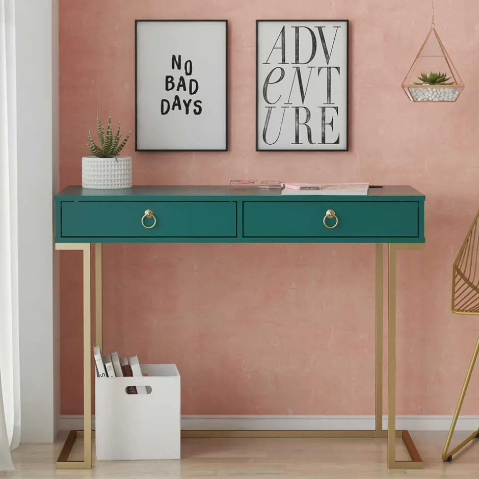 Wohnen Designer Schreibtisch in Petrol und Messing - Belego