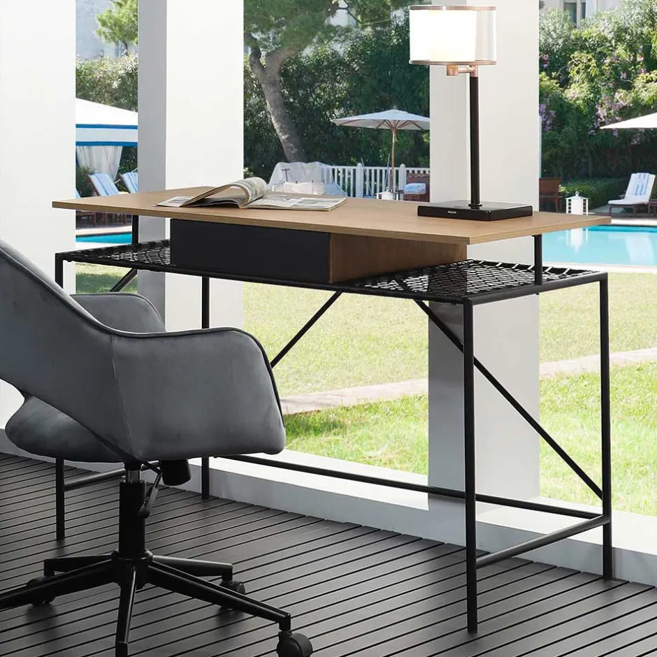 Wohnen Designer Schreibtisch mit Ablagen aus Kunstrattan - Zavias