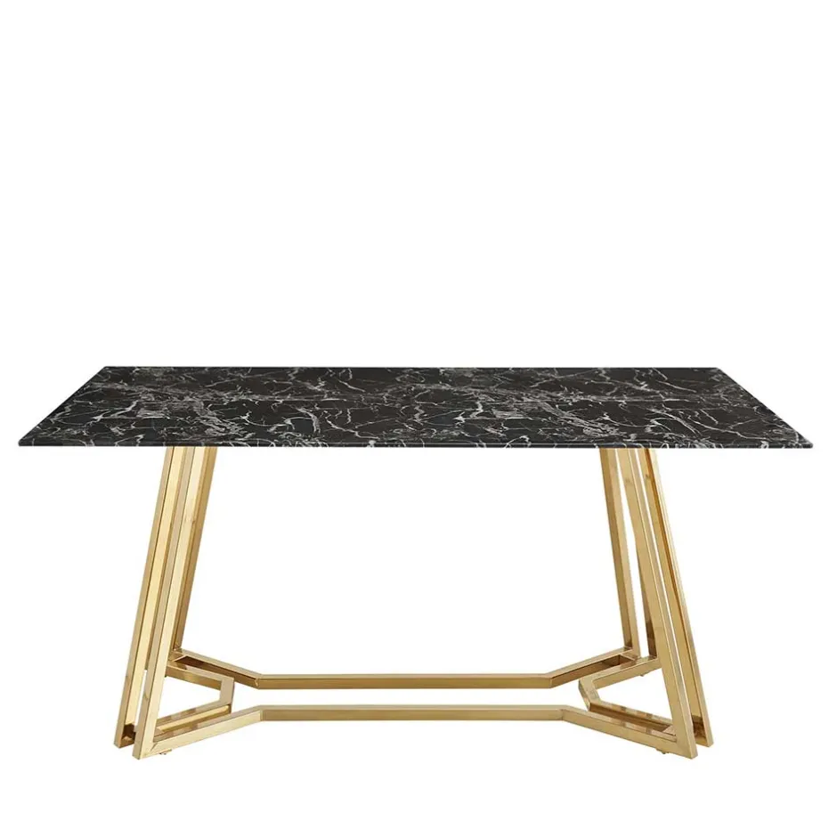 Wohnen Designer Tisch mit Glasplatte in Marmor Optik - Mooney