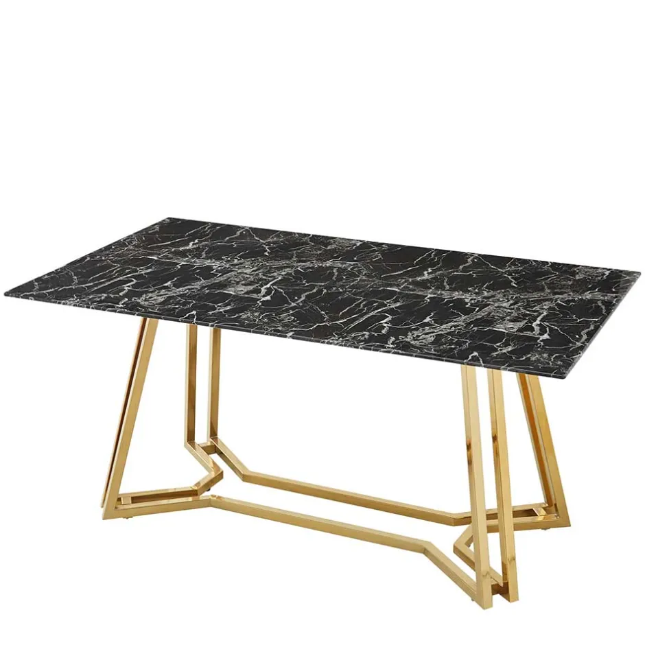 Wohnen Designer Tisch mit Glasplatte in Marmor Optik - Mooney